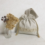 ワンハンドル　インド刺繍ホワイトグレージュ巾着BAG B