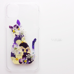 ＊猫シルエットの押し花スマホケース＊