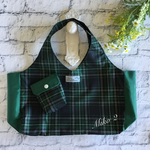 ナイロンエコバッグ　タータンチェック柄(グリーン×グリーン)Mサイズ　