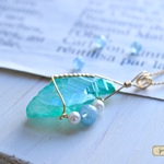 マーメイド＊ラフロッククリスタル＊アクアマリン＊パール＊天然石のネックレスチャーム