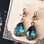 ▼ジルコニア雫花ノンホールピアス シアン