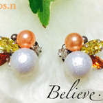 Believe. オレンジ太陽の光 ビジューシワ加工パーツ イヤリング ピアス