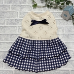 犬服　オーダー　『レース×ギンガムチェックの2段フリルワンピース　ネイビー』春夏　わんこ服　かわいい　ナチュラル
