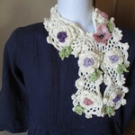 2段花モチーフ＋ミニ薔薇のミニ春ストール・オフ白＆ピンク・ラベンダー・3M