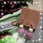 【冬アクセ】 コットンパールとフェルトボール☆ノンホールピアス