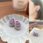 ビーズ刺繍＊しずくなパープル・パールピアス