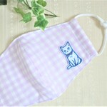 ワンポイントオシャレマスク  ダブルガーゼの立体マスク（ガーゼ4重）女性用　子ども用　かわいい☆ゆめかわおすわりねこちゃん