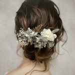 《再販》ドライフラワー ヘッドパーツ 髪飾り ヘアアクセサリー 和装 ブライダル 卒業式 グレー 白 ゴールド