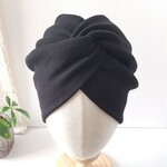 ◆幅広◆ブラックテレコニット ヘアバンド/リブニットターバン