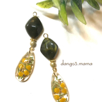 590円☆ミモザレジンチャーム☆菱形ビリジアンのピアス/イヤリング