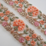 【65㎝カット済み】チュール刺繍リボン   サーモン