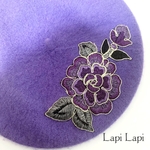 一点物 花の刺繍 ベレー帽  ラベンダー