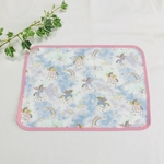 再】園児用 25×35 ユニコーンと虹柄 パステルカラー ランチョンマット ピンク 縁どり