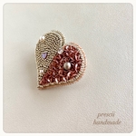 ビーズ刺繍ブローチ　Heart (silver pink)