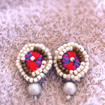 まんまる可愛い刺繍ピアスRD×BU