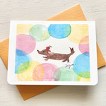 🐶透明水彩画　2枚セット 「風船ダックス」イラストミニカード バースデーカード  メッセージカード　ダックスフント　ダックスフンド　ダックス　犬🐶
