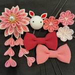つまみ細工　髪飾り　うさぎ　リボン　ピンク