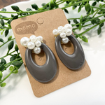  可愛い！グレーオーバル×パールの大ぶりピアス・イヤリング♡