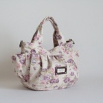 Sサイズ　綿麻キャンバス　パープル花柄プリント生地　ころりんバッグ♪　Fm2 Lab.