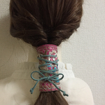 インド刺繍リボンポニーフック ピンク ラップリボン