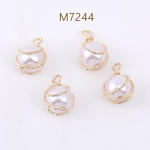 M7244  18個  ワイヤーパールチャーム 1カン 8×14mm ゴールド   3×（6ヶ）