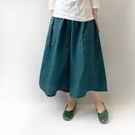 リネンのフレアパンツ。ブルーグリーン。フリーサイズ。【すぐにお届け】
