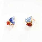 金継ぎｘ天然石ピアス イヤリング（カーネリアン、マニカラン水晶、シー陶器)