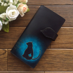 名入れ無料 浮彫黒猫  ［iPhone6plus/6splus］ 手帳型ケース 本革 黒 青