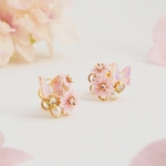 桜と蝶々のピアス -花の宴-　∗つまみ細工∗