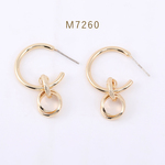 M7260  4個  デザインポストピアス フープピアス 3連丸カン付き 20×34mm ゴールド   2×（2ヶ）