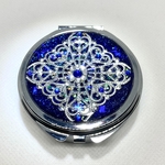  透かしパーツの鏡付きピルケースCROSS midnight blue 