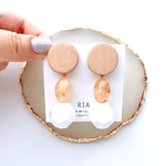 ♢wood orange whiteピアス/イヤリング♢　大ぶり/ウッド/オレンジ/ホワイト/ヴィンテージ