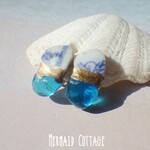 Grotta Azzurra　青の洞窟ガラスとシー陶器の金継ぎイヤリング☆蝶バネ