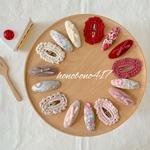 thanks!♥︎100 ♡𝚋𝚊𝚋𝚢〜♡フレンチコーデュロイ×リバティ×ふわふわレース　ぱっちんピン　セット