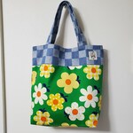 北欧　デニム✕レトロ花柄のトートバッグ