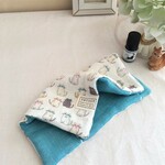 ８重ガーゼハンカチ*ねこと眼鏡*ネコ*ターコイズ*ブルー*お布団ガーゼ*