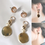 【再販2】2way パール カボション ＆ メタルビーズ・バロック パール ピアス/蝶バネイヤリング