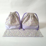 【rietyyy様専用】ラベンダー花柄 お弁当袋&コップ入れ(巾着袋)&ランチョンマット 3点セット