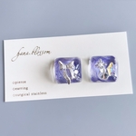 glass square wave purple silver Earrings