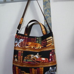 mar様オーダー品：USA生地　本棚でくつろぐネコ2wayバッグ