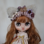 【1/23 21:05〜販売】ミディブライス アウトフィット 猫耳フラワーカチューシャ アンティークピンク
