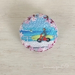 桜並木と自転車サーファーの手刺繍バッジ