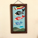 「鯉のぼりC」木製額入り正絹押し絵　　