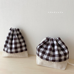 巾着袋セット＊ ブラウン　チェック