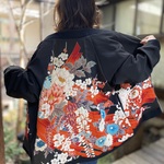 朱色の柄がとても大人っぽいスカジャン　着物リメイク