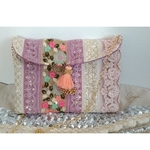 jewel porch～2wayインド刺繍リボンの蓋付きポーチ&チェーンバッグ　ラベンダー