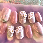 ネイルチップ　SALE！　24884 再販☆すぐ発送　現品　桜ピンク　ぷっくりお花　春ネイル　ピンク　ベビーピンク　ホワイト　入学式　入園式　結婚式　量産型　ガーリー　ネイル綾紫