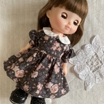 ソランちゃん　ハンドメイド服　フェリシテココアブラウン襟付きワンピース