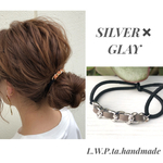 ❤️160【新色】シルバーチェーン✖️レザーヘアゴム　　　　　　　グレー