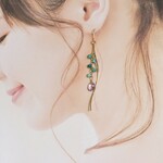 ＊14ｋｇｆ＊揺れる天然ターコイズとアメジストの野葡萄ピアス＊イヤリングに変更可能＊ボタニカル
